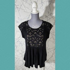 Akemi + Kim Black Gold Embroidered Arcana Flowy Top